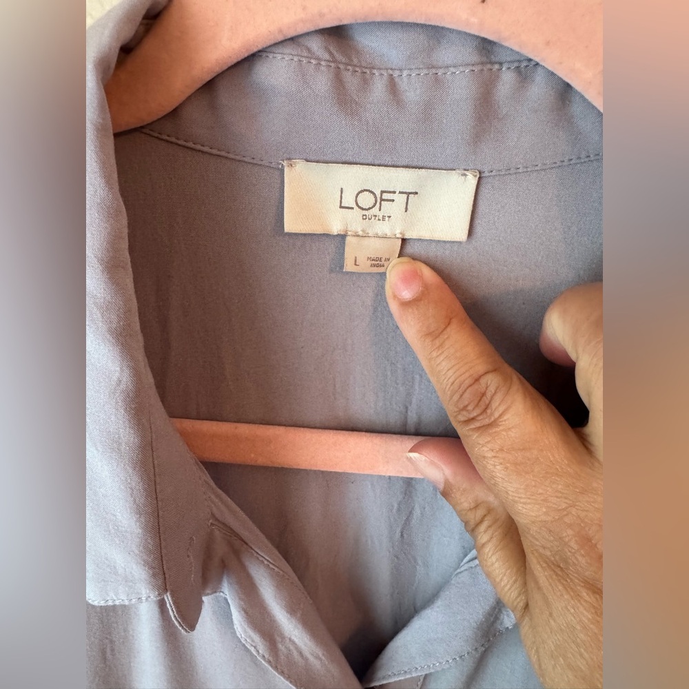LOFT Light Gray Button-Up Mini Dress - Picture 6 of 10